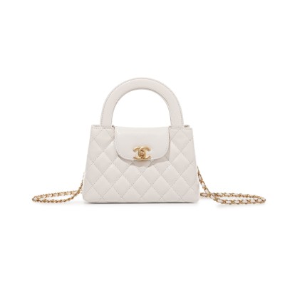 CHANEL MASTER WHITE QUILTED AGED CALFSKIN MINI KELLY BAG BRUSHED GOLD HARDWARE AS4416 (19*13*7cm)